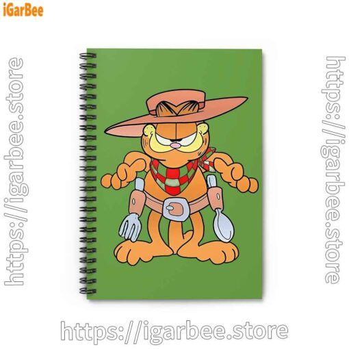 0 garfield cowboy with spoon and fork green notebook