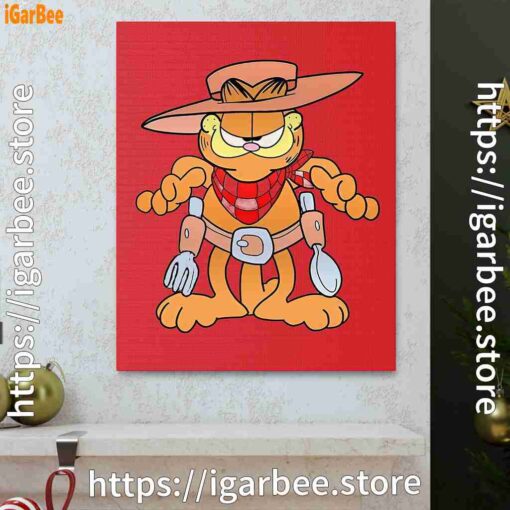 0 garfield cowboy with spoon and fork red canvas