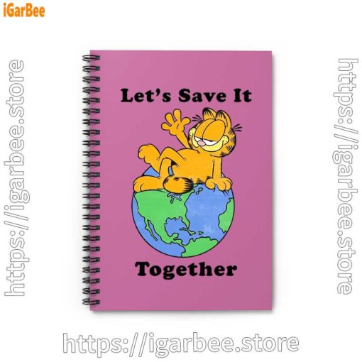0 garfield let's save it together pink notebook