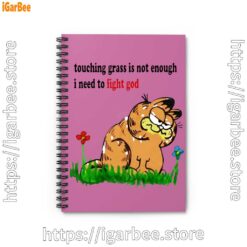 0 touching grass is not enough garfield pink notebook