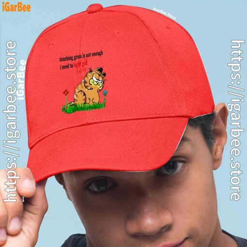 0 touching grass is not enough garfield red hat
