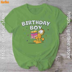 1 garfield birthday boy cake confetti celebration green shirt