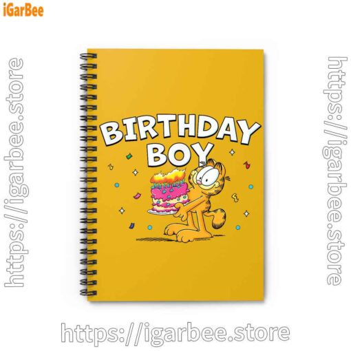 1 garfield birthday boy cake confetti celebration yellow notebook