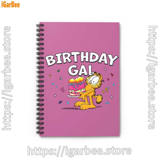 1 garfield birthday elebrating big chest pink notebook