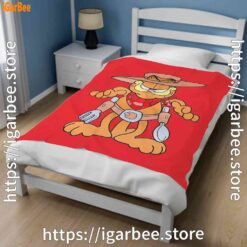 1 garfield cowboy with spoon and fork red blanket