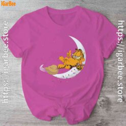 1 garfield halloween crescent moon broom riding pink shirt