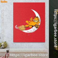 1 garfield halloween crescent moon broom riding red canvas