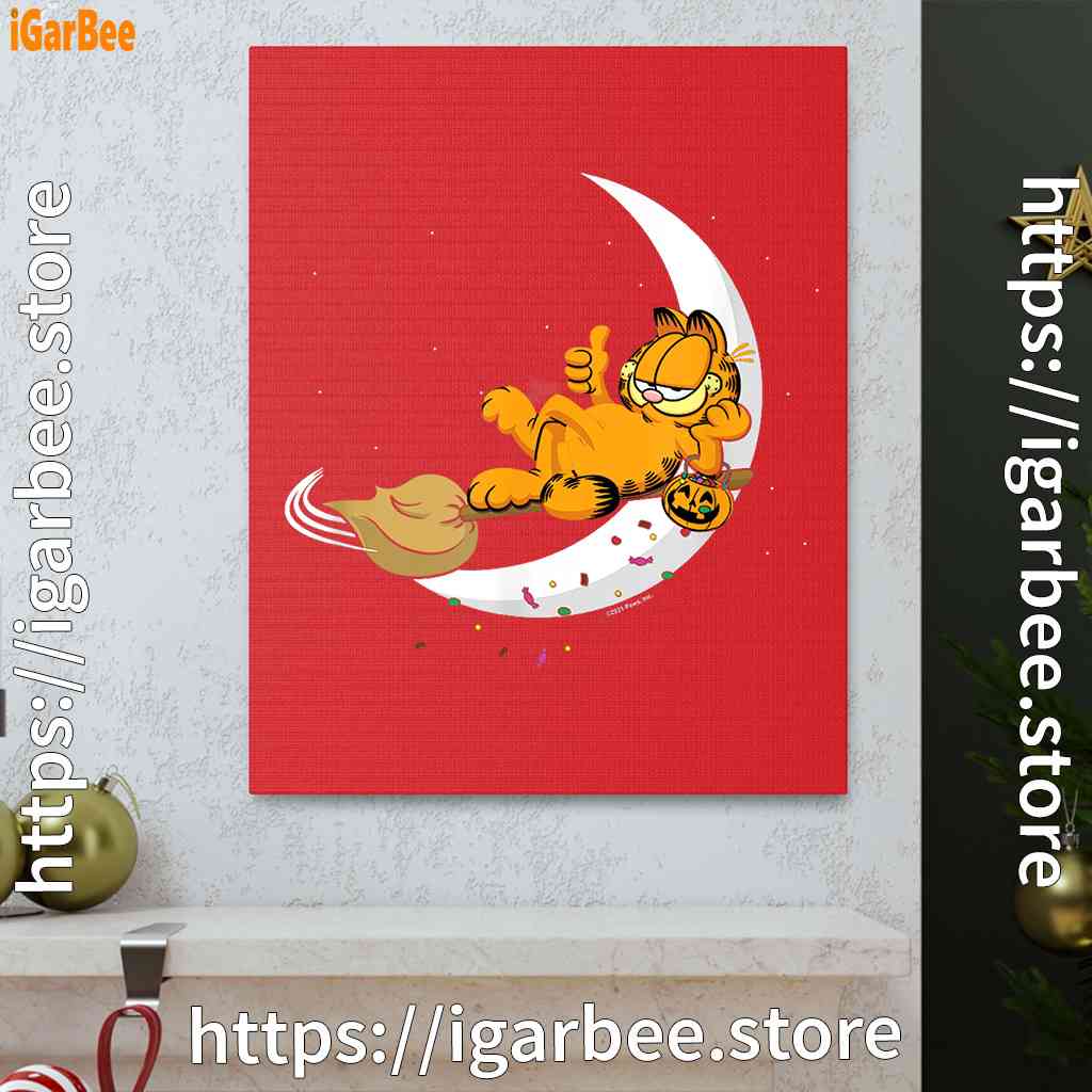 garfield halloween crescent moon broom riding red canvas garfield halloween crescent moon broom riding red canvas