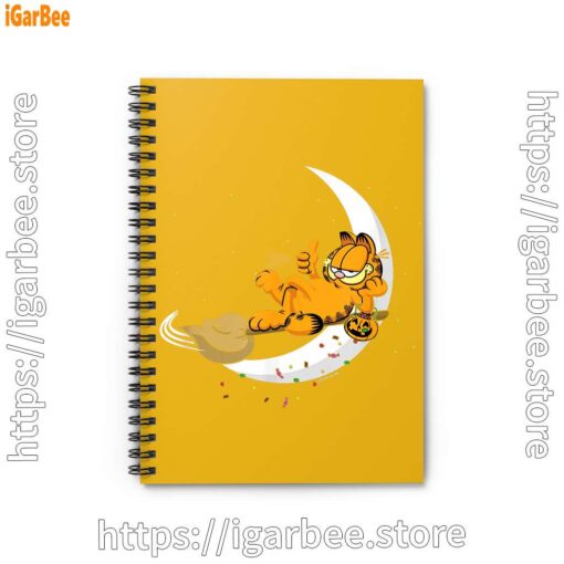 1 garfield halloween crescent moon broom riding yellow notebook