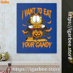 1 garfield halloween want to eat your candy blue canvas