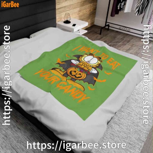 1 garfield halloween want to eat your candy green blanket