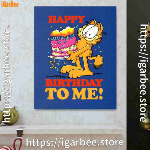 1 garfield happy birthday to me with cake blue canvas