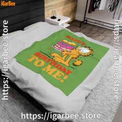 1 garfield happy birthday to me with cake green blanket