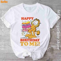 1 garfield happy birthday to me with cake white t shirt