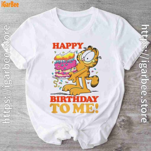 1 garfield happy birthday to me with cake white t shirt