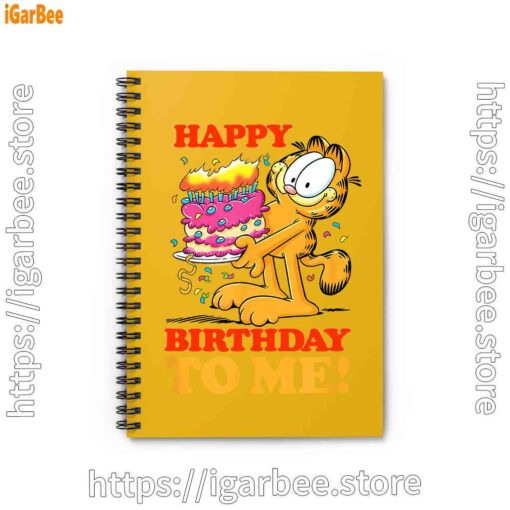 1 garfield happy birthday to me with cake yellow notebook