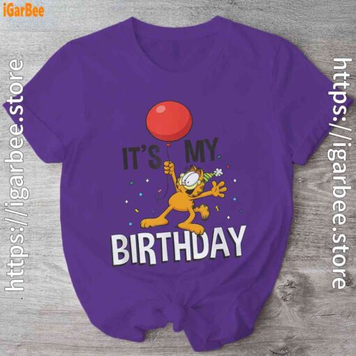 1 garfield its my birthday confetti celebration purple shirt