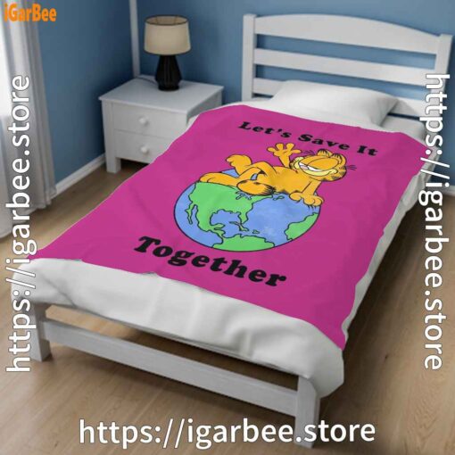 1 garfield let's save it together pink blanket