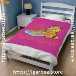 1 garfield mmm lasagna is life pink blanket