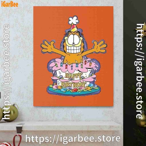 1 happy birthday garfield cat in town orange canvas