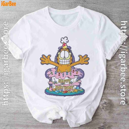 1 happy birthday garfield cat in town white t shirt