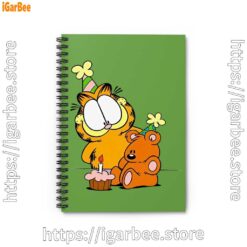 1 happy birthday garfield with small cake green notebook