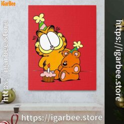 1 happy birthday garfield with small cake red canvas