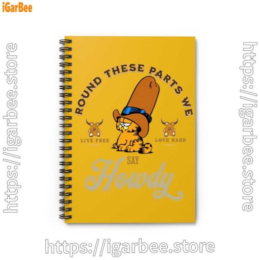 1 round these parts we love garfield cowboy yellow notebook