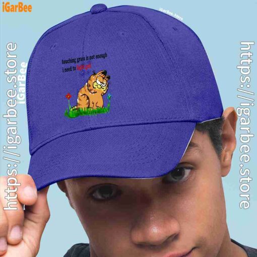 1 touching grass is not enough garfield blue hat