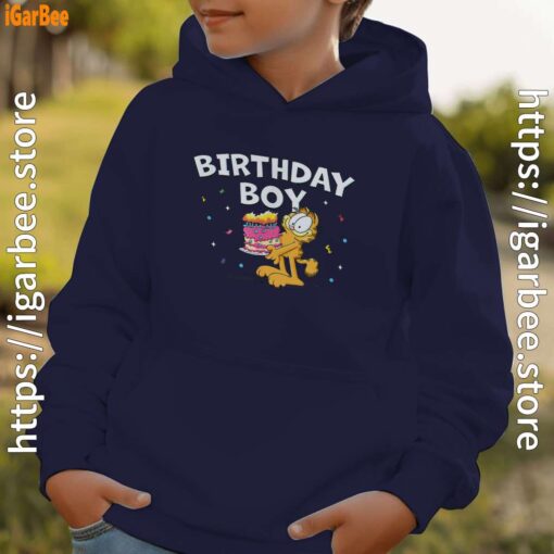 10 garfield birthday boy cake confetti celebration youth kid navy hoodie