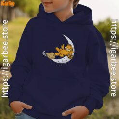 10 garfield halloween crescent moon broom riding youth kid navy hoodie