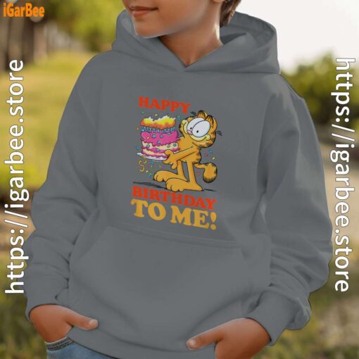 10 garfield happy birthday to me with cake gray hoodie kids