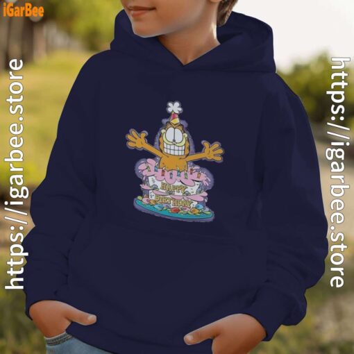 10 happy birthday garfield cat in town youth kid navy hoodie