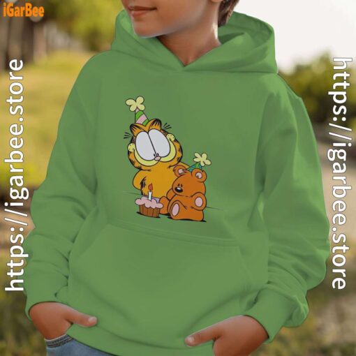 10 happy birthday garfield with small cake green hoodie for boys