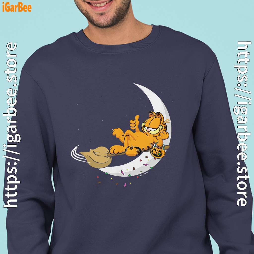 garfield halloween crescent moon broom riding navy sweatshirts for men garfield halloween crescent moon broom riding navy sweatshirts for men