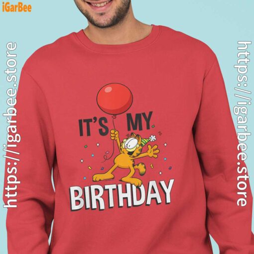 11 garfield its my birthday confetti celebration red sweatshirts for man