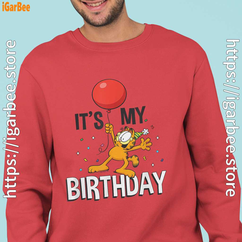 garfield its my birthday confetti celebration red sweatshirts for man garfield its my birthday confetti celebration red sweatshirts for man