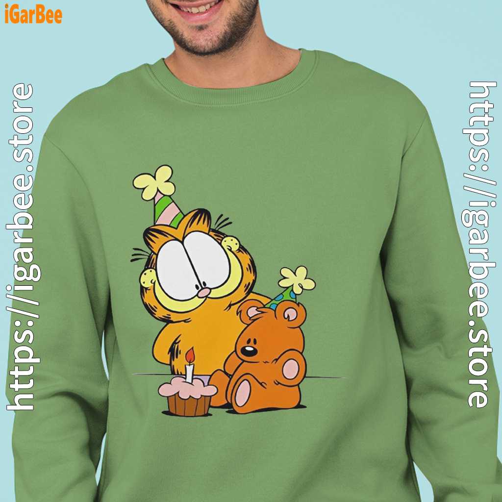 happy birthday garfield with small cake men green sweatshirts happy birthday garfield with small cake men green sweatshirts