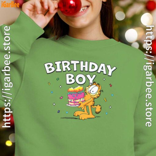 12 garfield birthday boy cake confetti celebration green girl sweatshirt