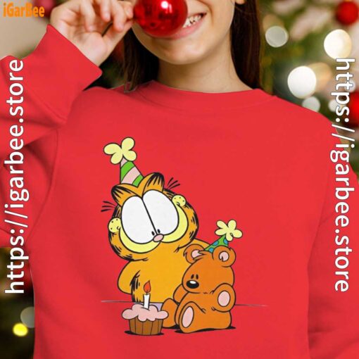 12 happy birthday garfield with small cake red kid girl sweatshirts