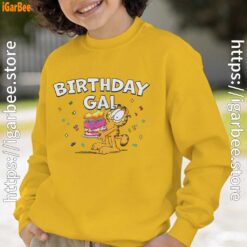 13 garfield birthday elebrating big chest yellow sweatshirt youth boy