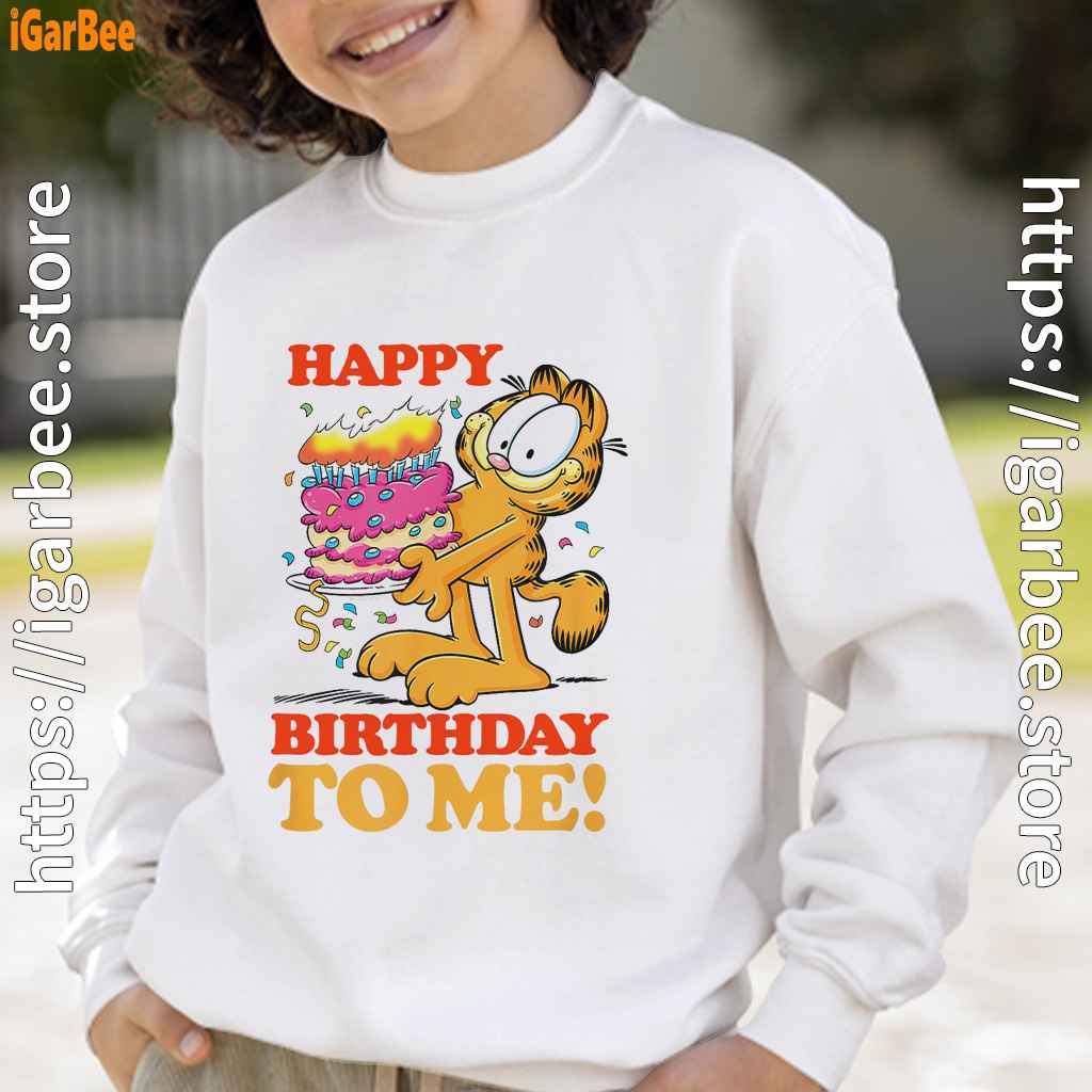 garfield happy birthday to me with cake white sweatshirt for kid boy garfield happy birthday to me with cake white sweatshirt for kid boy