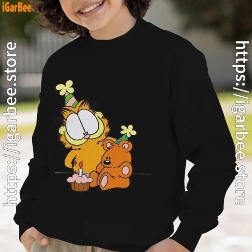 13 happy birthday garfield with small cake boy with black sweatshirt