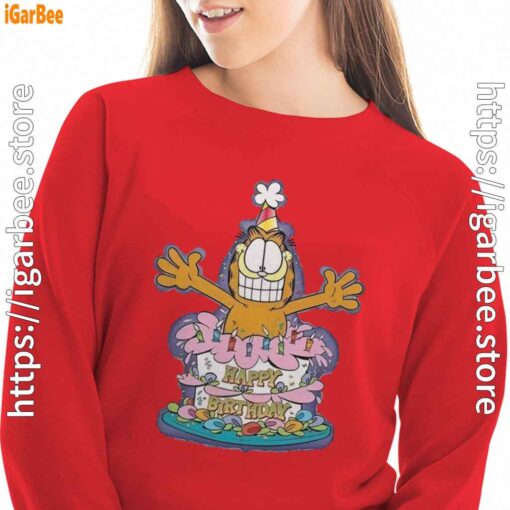 14 happy birthday garfield cat in town red sweatshirt women