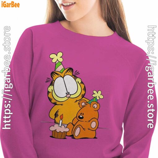 14 happy birthday garfield with small cake pink women sweatshirt