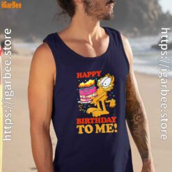 15 garfield happy birthday to me with cake men navy tank top