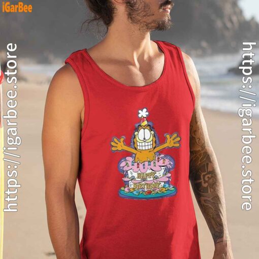 15 happy birthday garfield cat in town man tank top red
