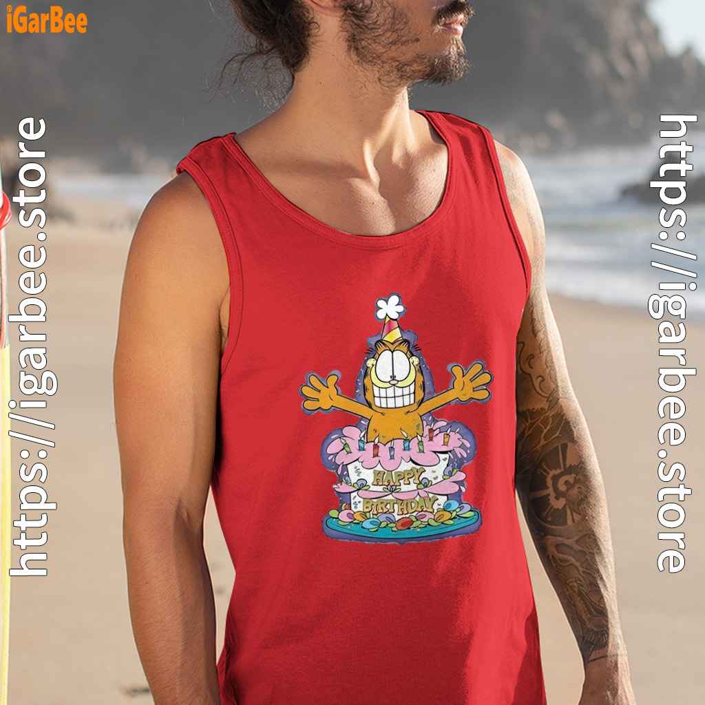 happy birthday garfield cat in town man tank top red happy birthday garfield cat in town man tank top red