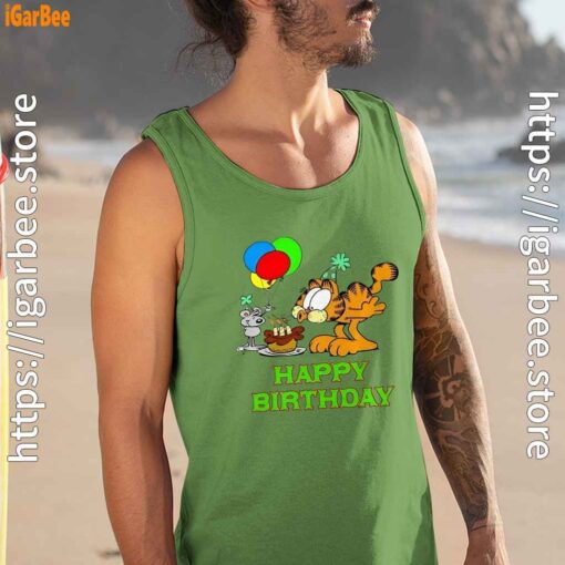 15 on your birthday garfield men tank top green