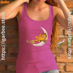 16 garfield halloween crescent moon broom riding women's pink tank top